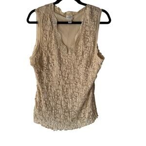 Merona Sleeveless Lace Top Vintage 16W 18W Beige Cream Scalloped V Neck Fairy
